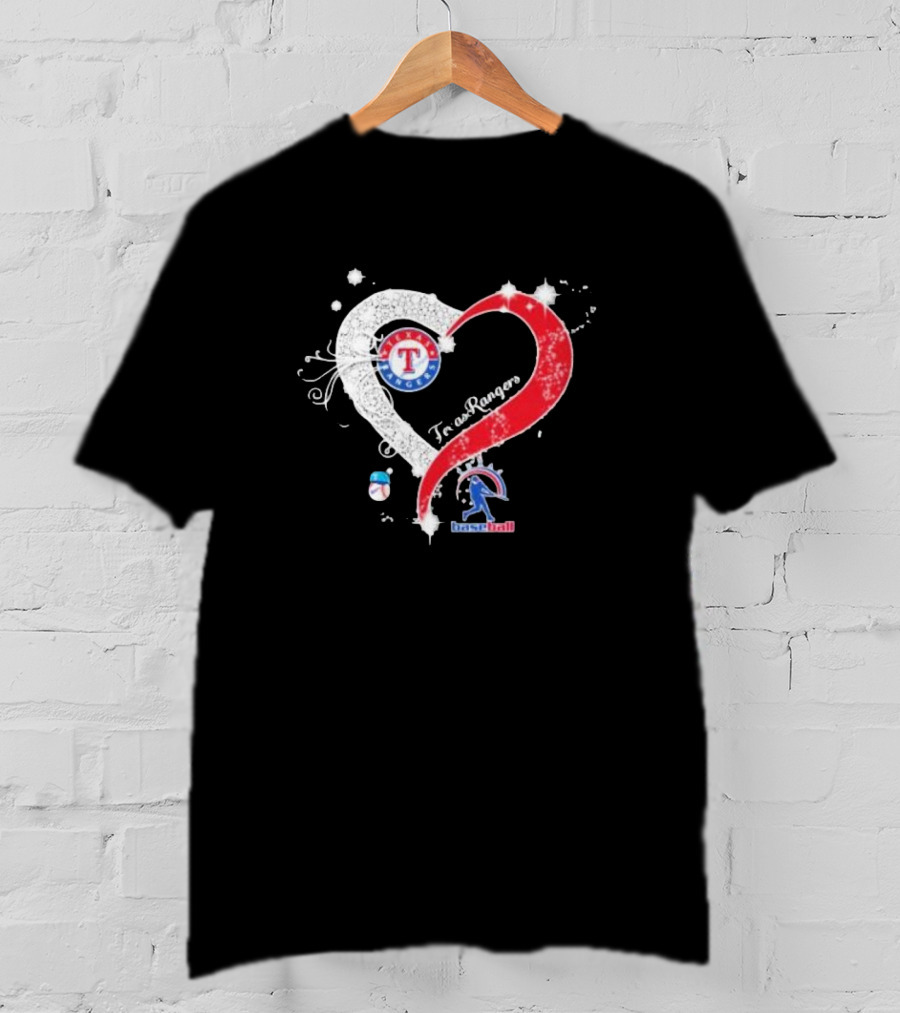 Texas Rangers Baseball Heart Logo Design With Team T-Shirt
