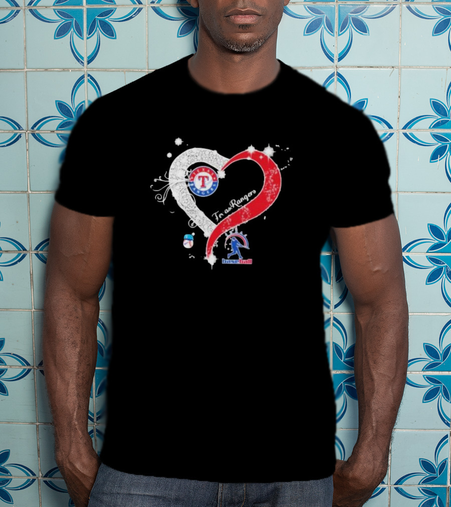 Texas Rangers Baseball Heart Logo Design With Team T-Shirt