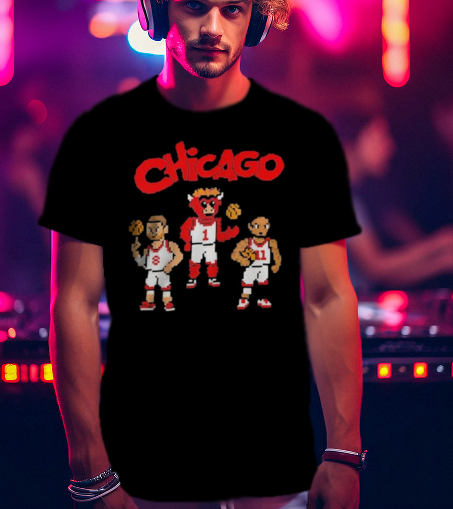 Chicago Bulls NBA Mascot And Player Pixel Art Chicago T-Shirt