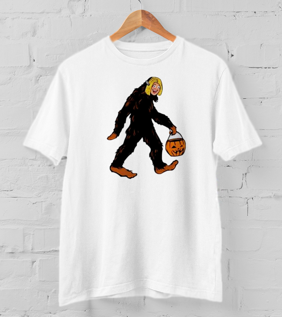 Mystical Halloween Sasquatch Holding Pumpkin Bucket Spooky Costume T-Shirt