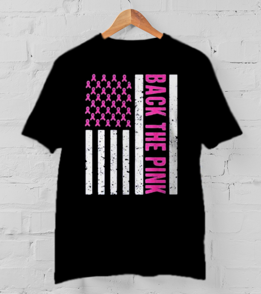 Back The Pink Breast Cancer Awareness American Flag Ribbons T-Shirt