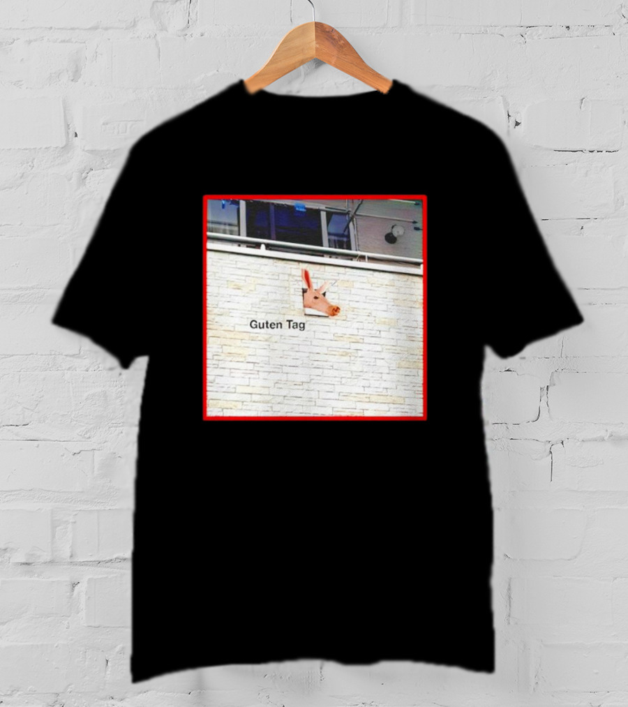 Guten Tag Pig Wall Mount With Brick Background T-Shirt