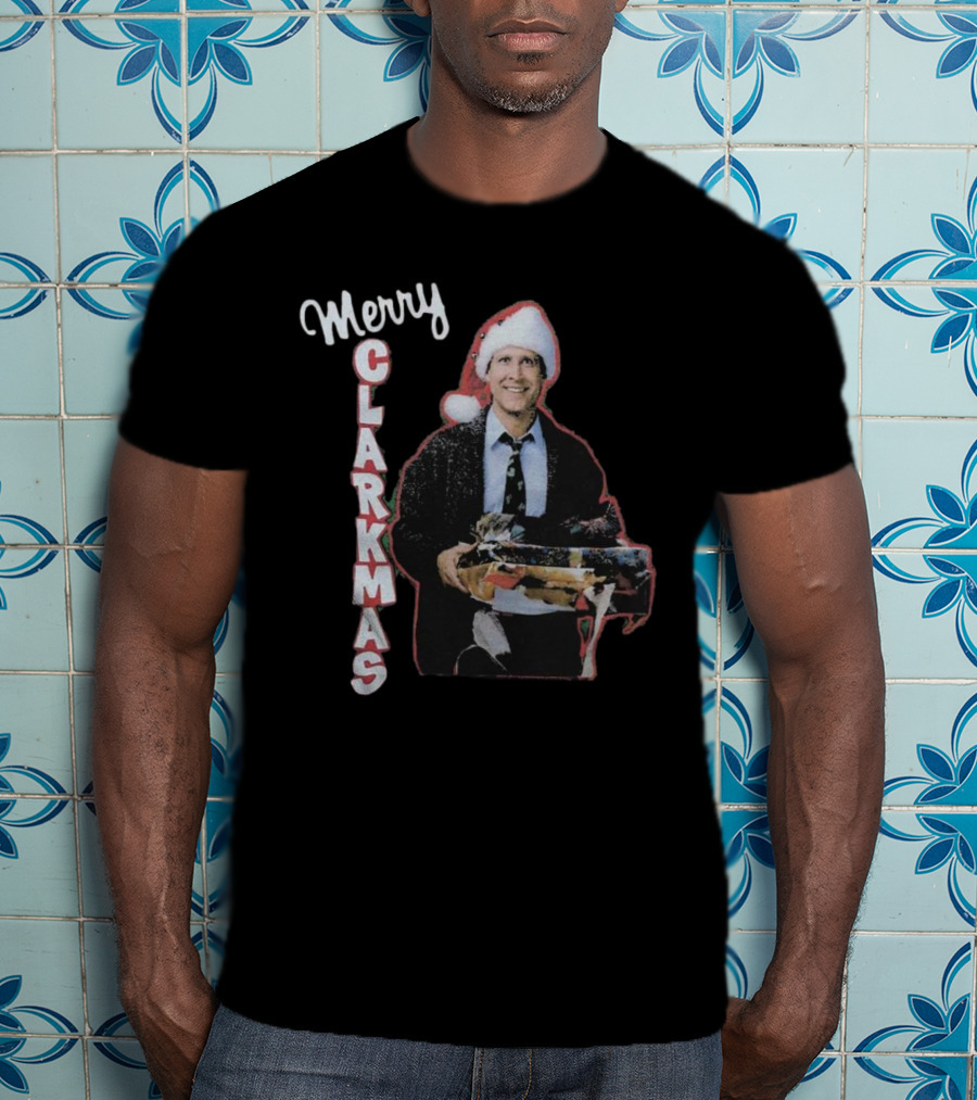Merry Clarkmas Christmas Vacation Santa Hat Holding Gifts T-Shirt