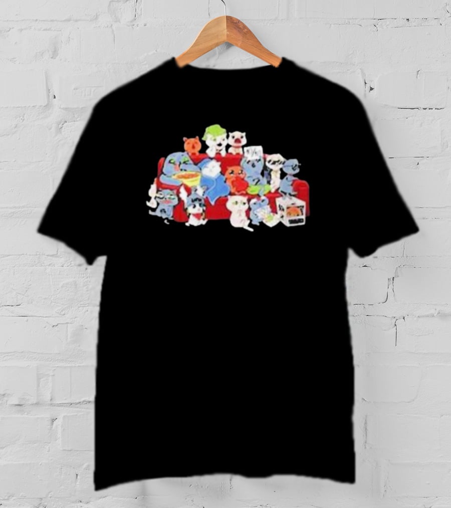 Lirik Couch Gang Cat Characters On Red Sofa With Snacks T-Shirt