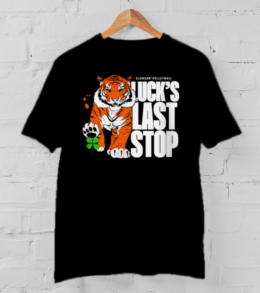Clemson Volleyball Tiger Luck's Last Stop Tiger Paw With Clover T-Shirt