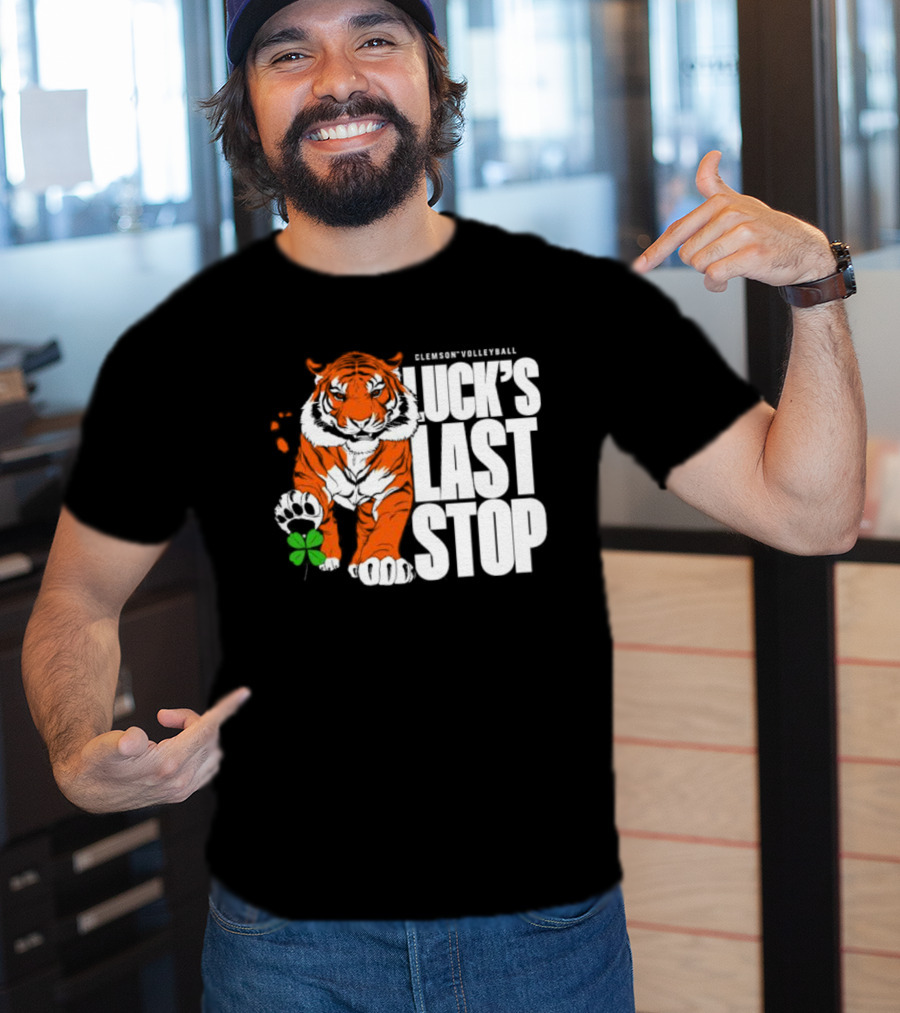 Clemson Volleyball Tiger Luck's Last Stop Tiger Paw With Clover T-Shirt