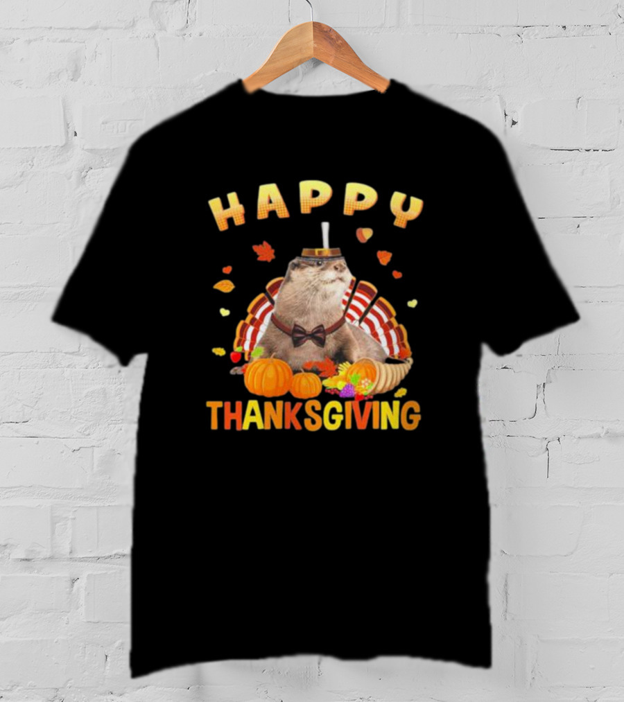 Happy Thanksgiving Otter Turkey Pilgrim T-Shirt