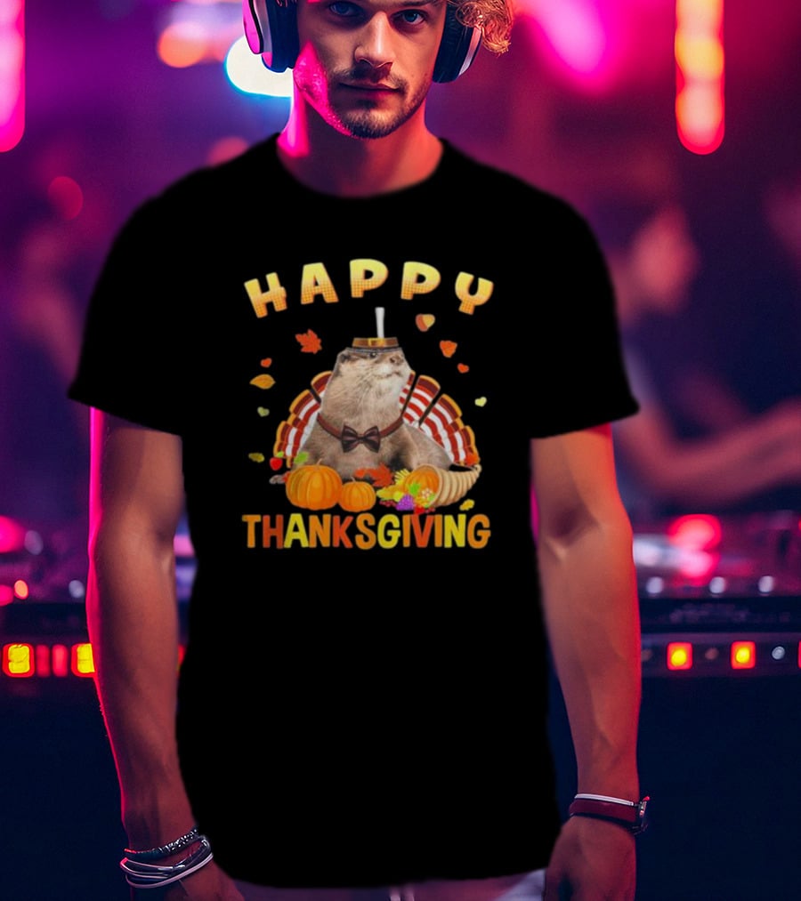 Happy Thanksgiving Otter Turkey Pilgrim T-Shirt