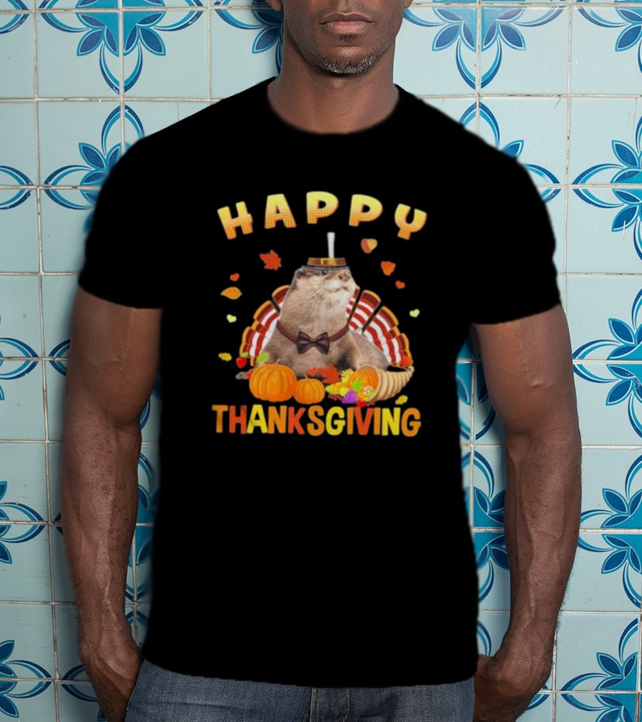 Happy Thanksgiving Otter Turkey Pilgrim T-Shirt
