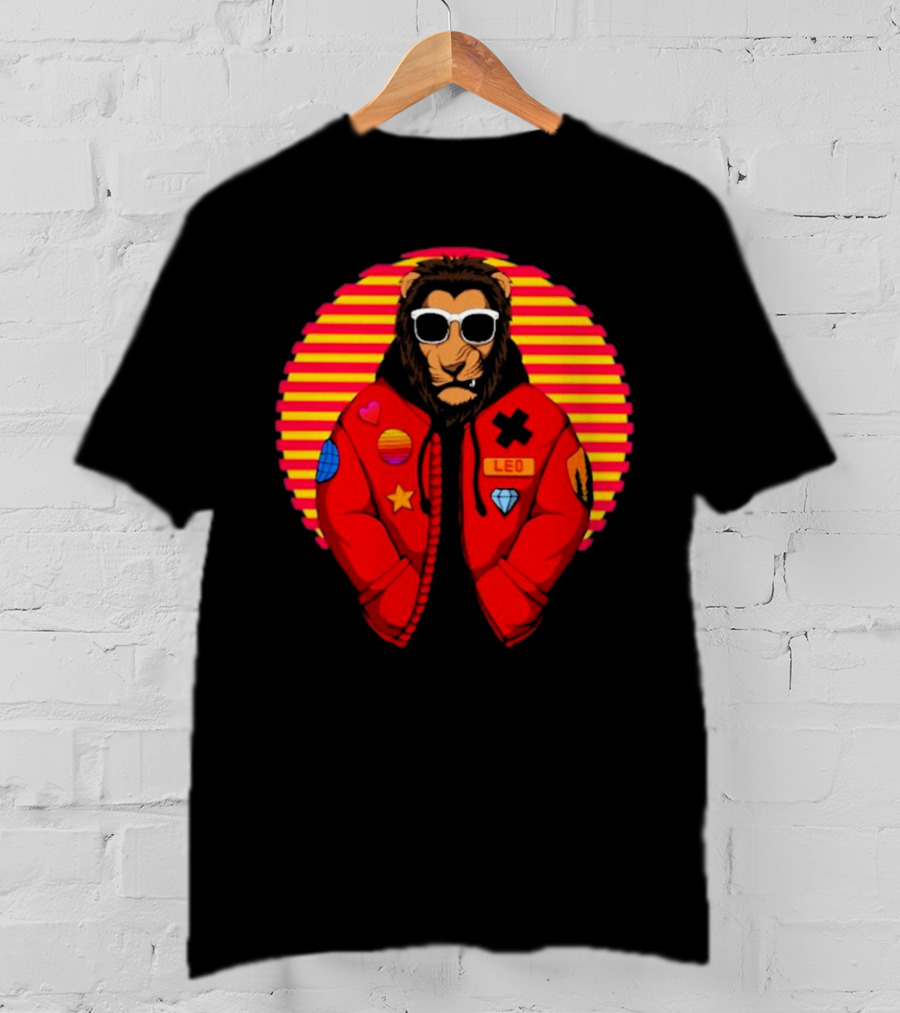Captainsauce Merch Cool Lion Leo Jacket Retro Stripes T-Shirt