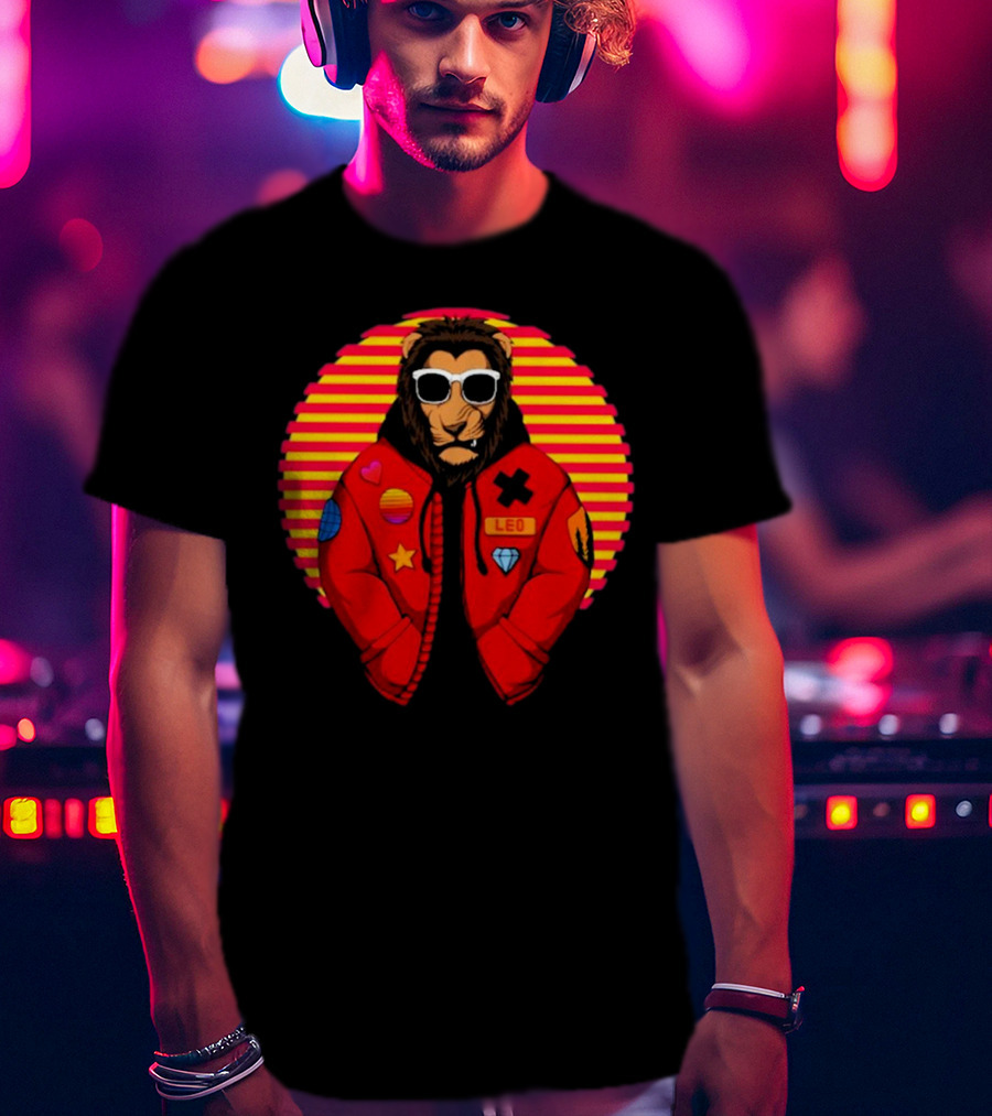 Captainsauce Merch Cool Lion Leo Jacket Retro Stripes T-Shirt