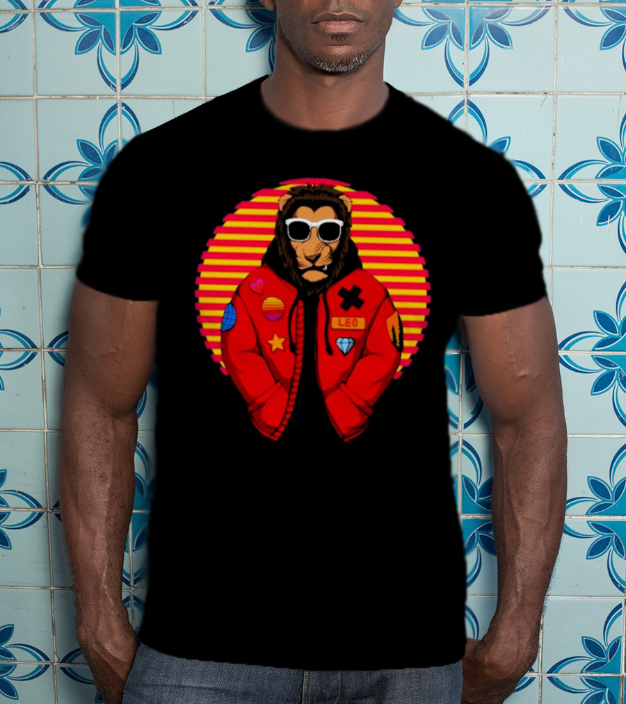 Captainsauce Merch Cool Lion Leo Jacket Retro Stripes T-Shirt