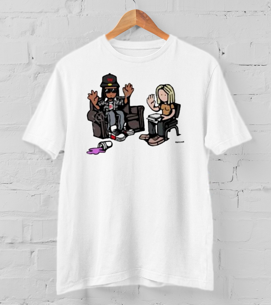 Cartoon Lil Wayne Interview Scene With Spilled Cup T-Shirt