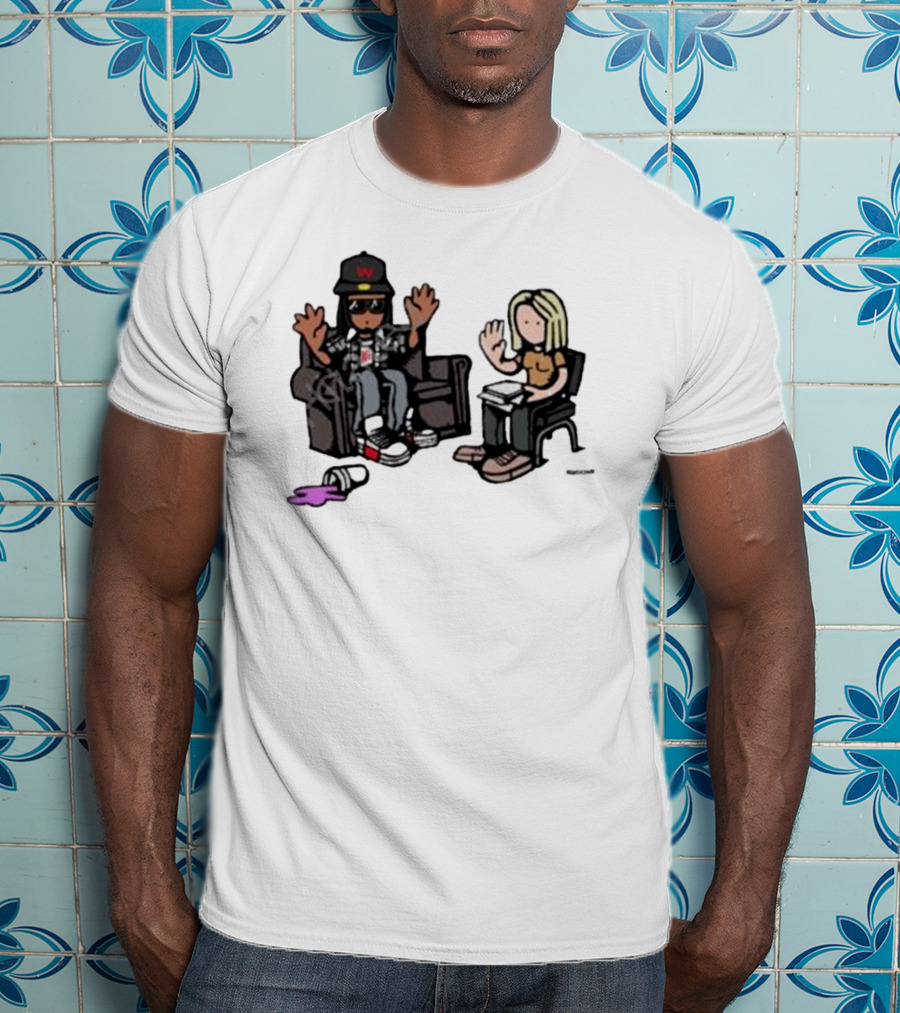 Cartoon Lil Wayne Interview Scene With Spilled Cup T-Shirt