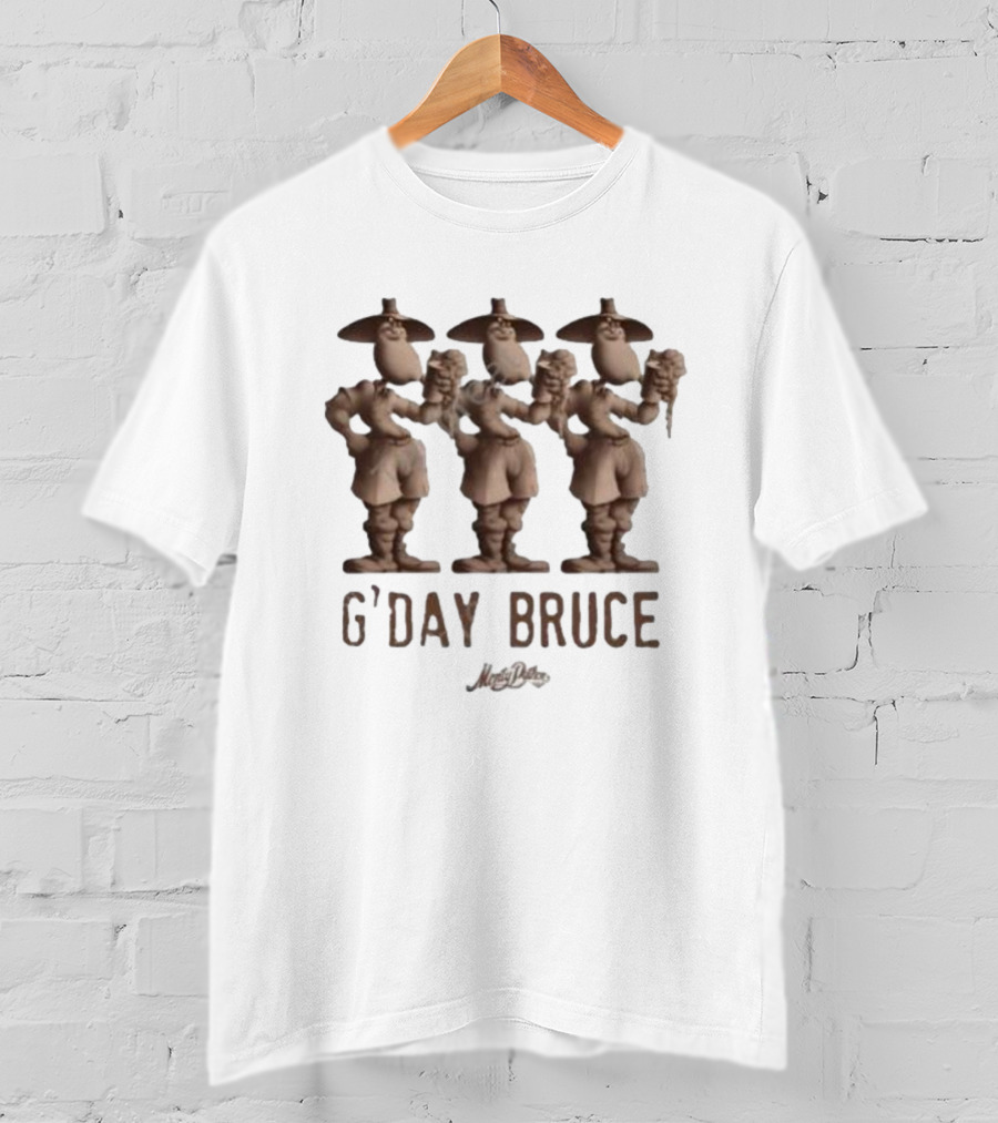 Monty Python G’day Bruce Three Figures Holding Mugs T-Shirt