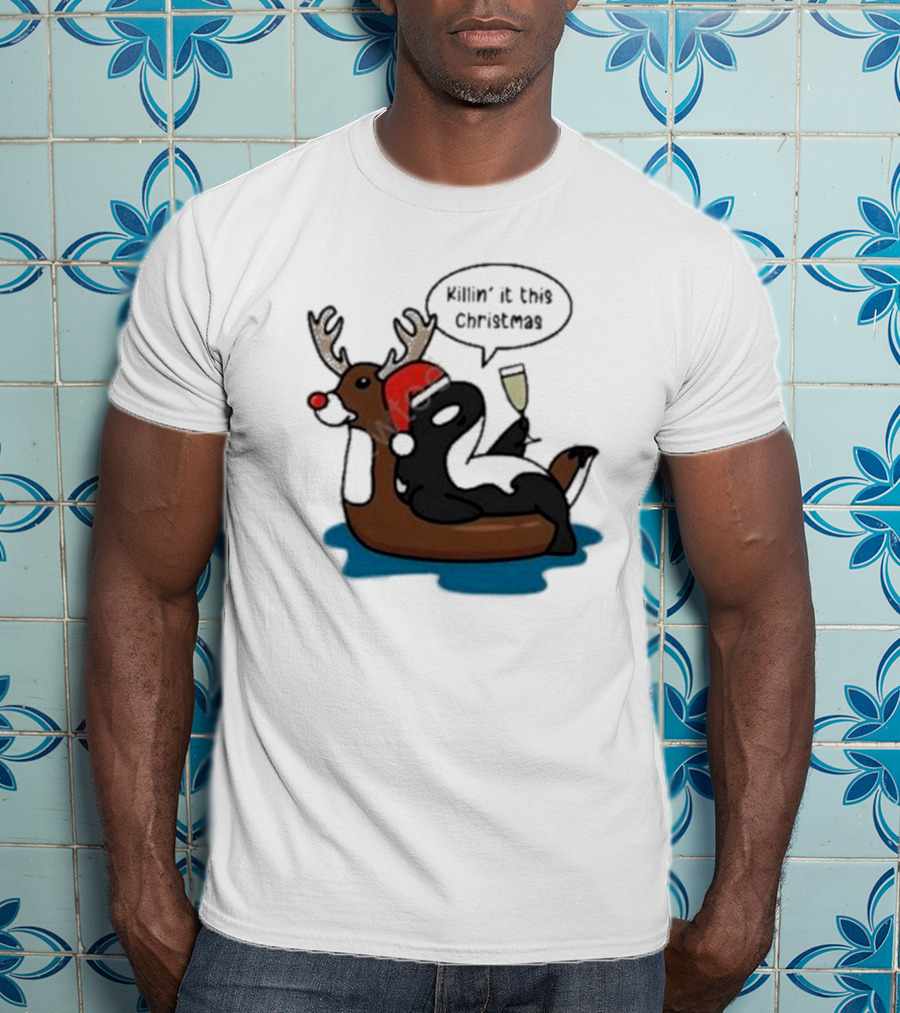 Killin' It This Christmas Dolphin Orca Reindeer T-Shirt
