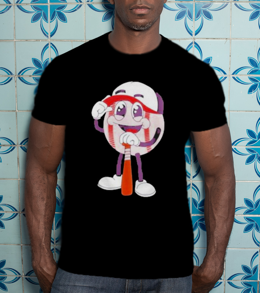 Smiling Baseball Mascot With Bat And Cap T-Shirt