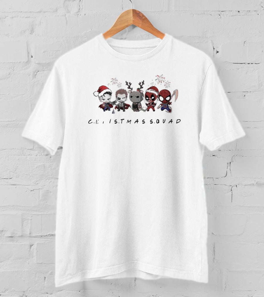 Chibi Santa Avengers Christmas Squad Christmas Groot Reindeer Deadpool Spiderman Holiday Characters T-Shirt