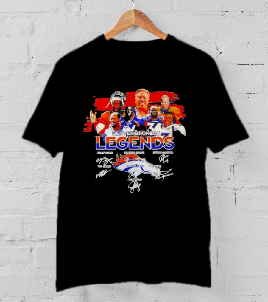 Denver Broncos Legends Champ Bailey Shannon Sharpe Peyton Manning Von Miller John Elway Signatures Vintage T-Shirt