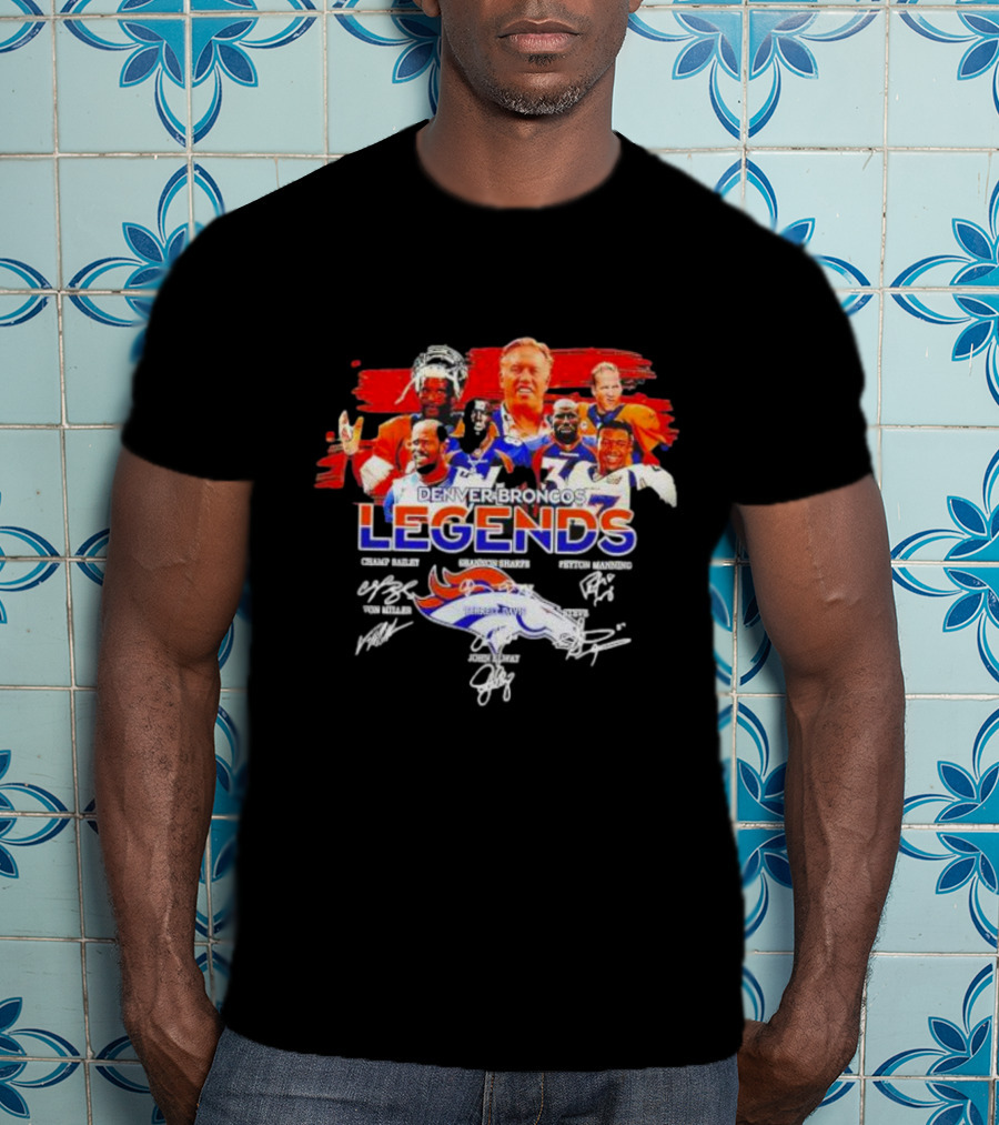 Denver Broncos Legends Champ Bailey Shannon Sharpe Peyton Manning Von Miller John Elway Signatures Vintage T-Shirt