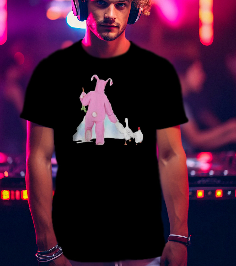 Matthew Perry Pink Bunny Holding Chicken T-Shirt