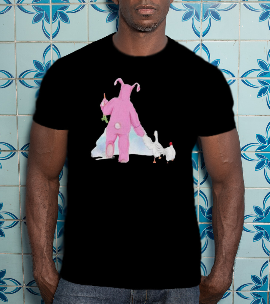 Matthew Perry Pink Bunny Holding Chicken T-Shirt