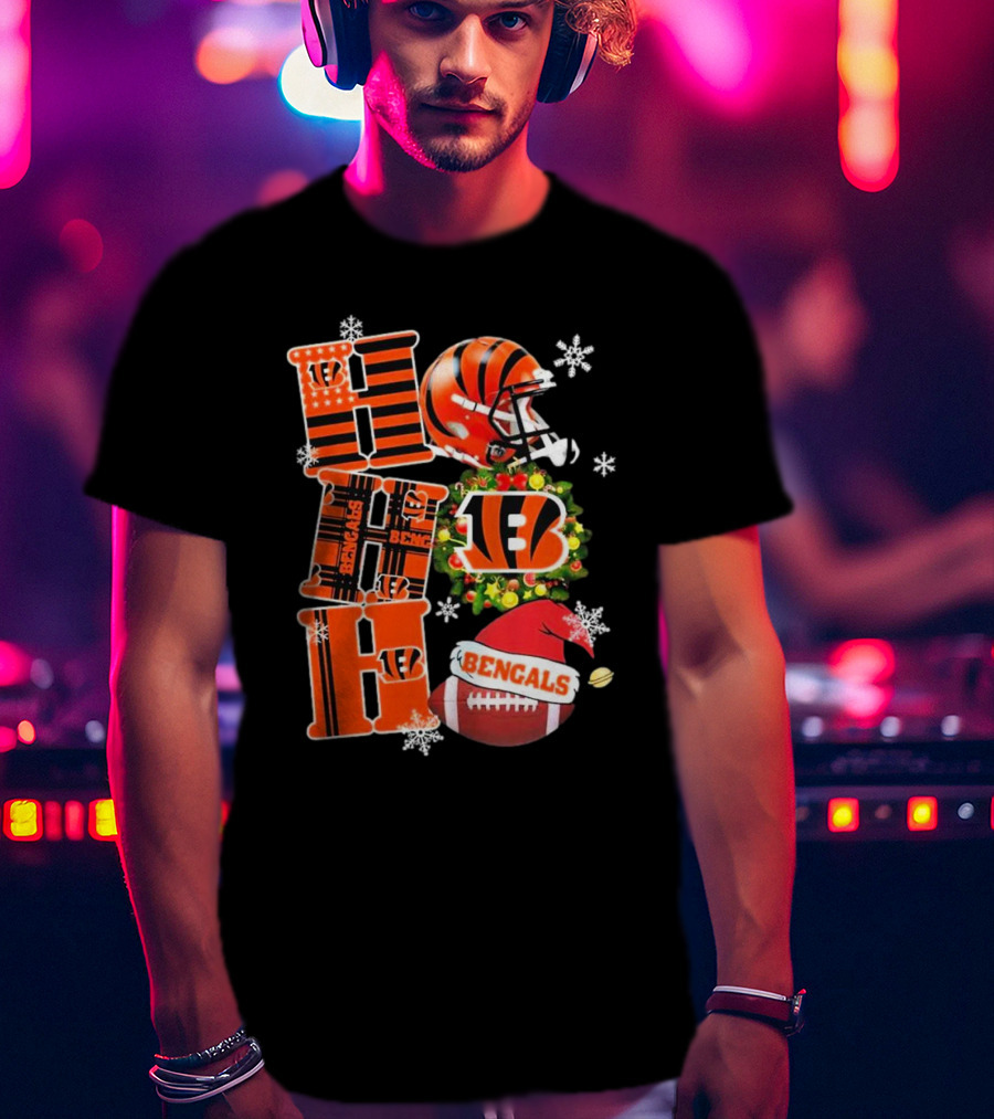 Cincinnati Bengals Ho Ho Ho Christmas Football Team T-Shirt