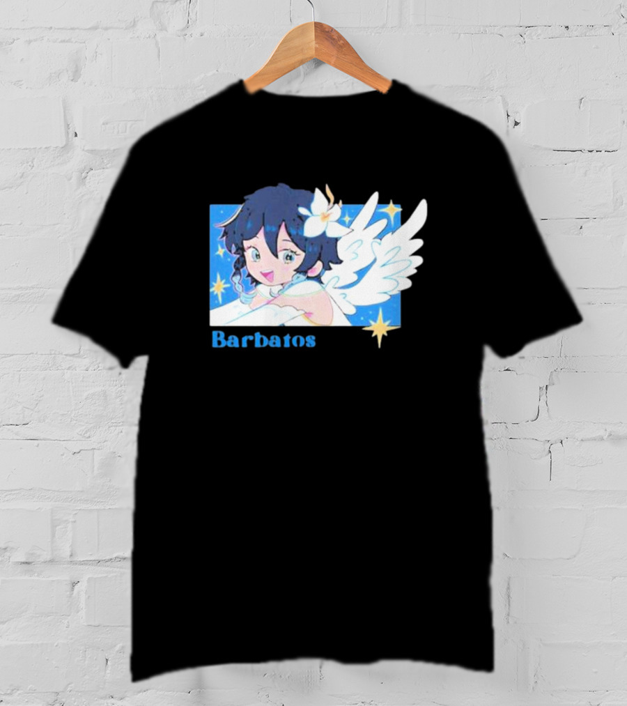 Genshin Impact Barbatos Angelic Blue Winged Character With Stars T-Shirt