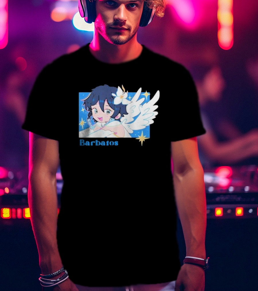 Genshin Impact Barbatos Angelic Blue Winged Character With Stars T-Shirt