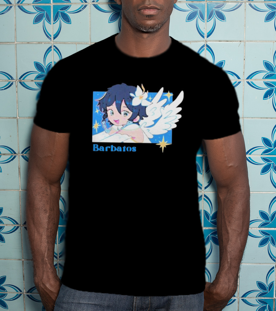 Genshin Impact Barbatos Angelic Blue Winged Character With Stars T-Shirt