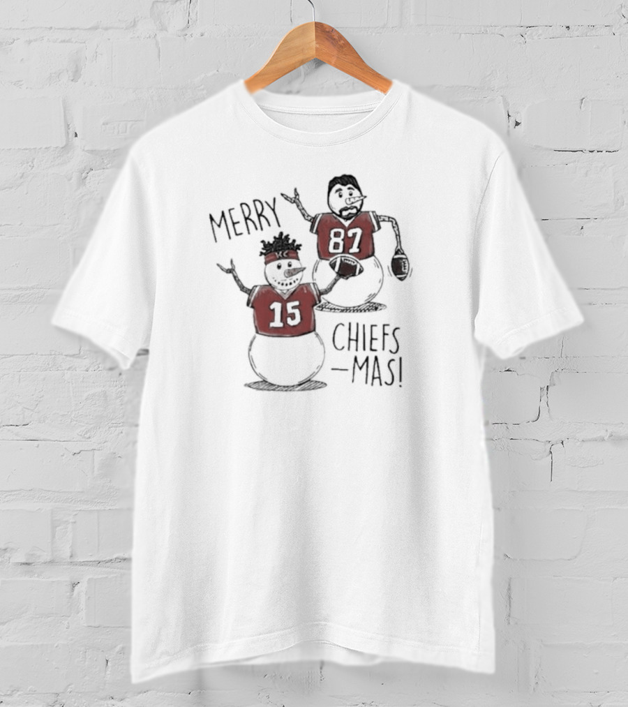 Kansas City Chiefs Snowman Player Merry Chiefsmas 15 87 T-Shirt