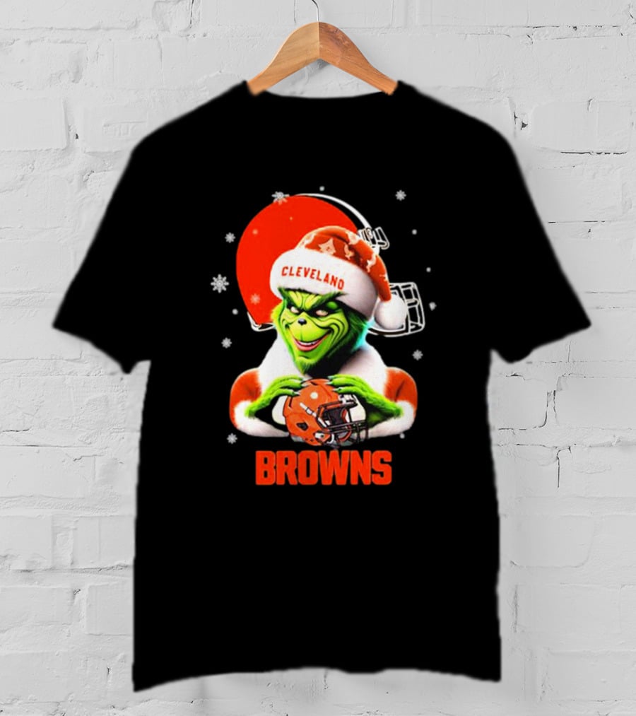 Santa Grinch Love Cleveland Browns Merry Christmas T-Shirt