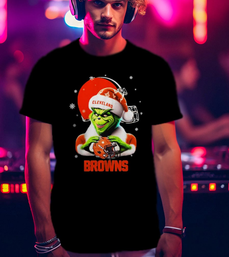 Santa Grinch Love Cleveland Browns Merry Christmas T-Shirt