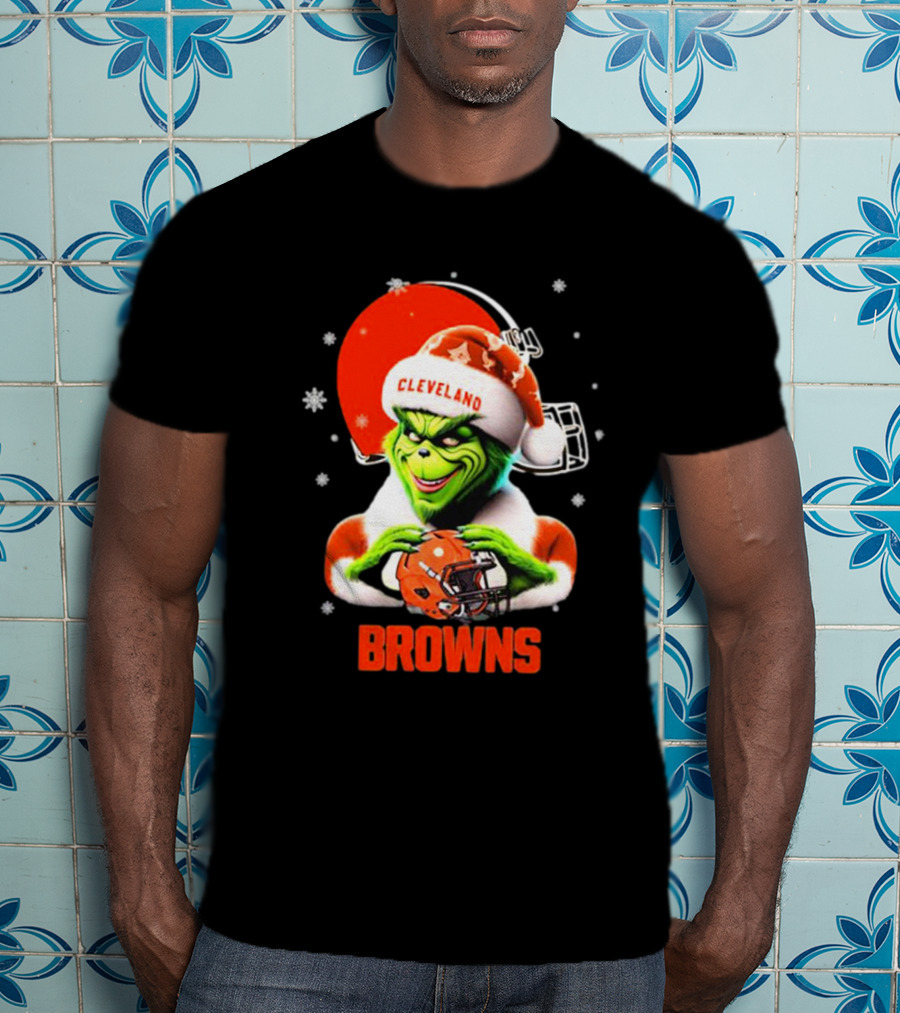 Santa Grinch Love Cleveland Browns Merry Christmas T-Shirt