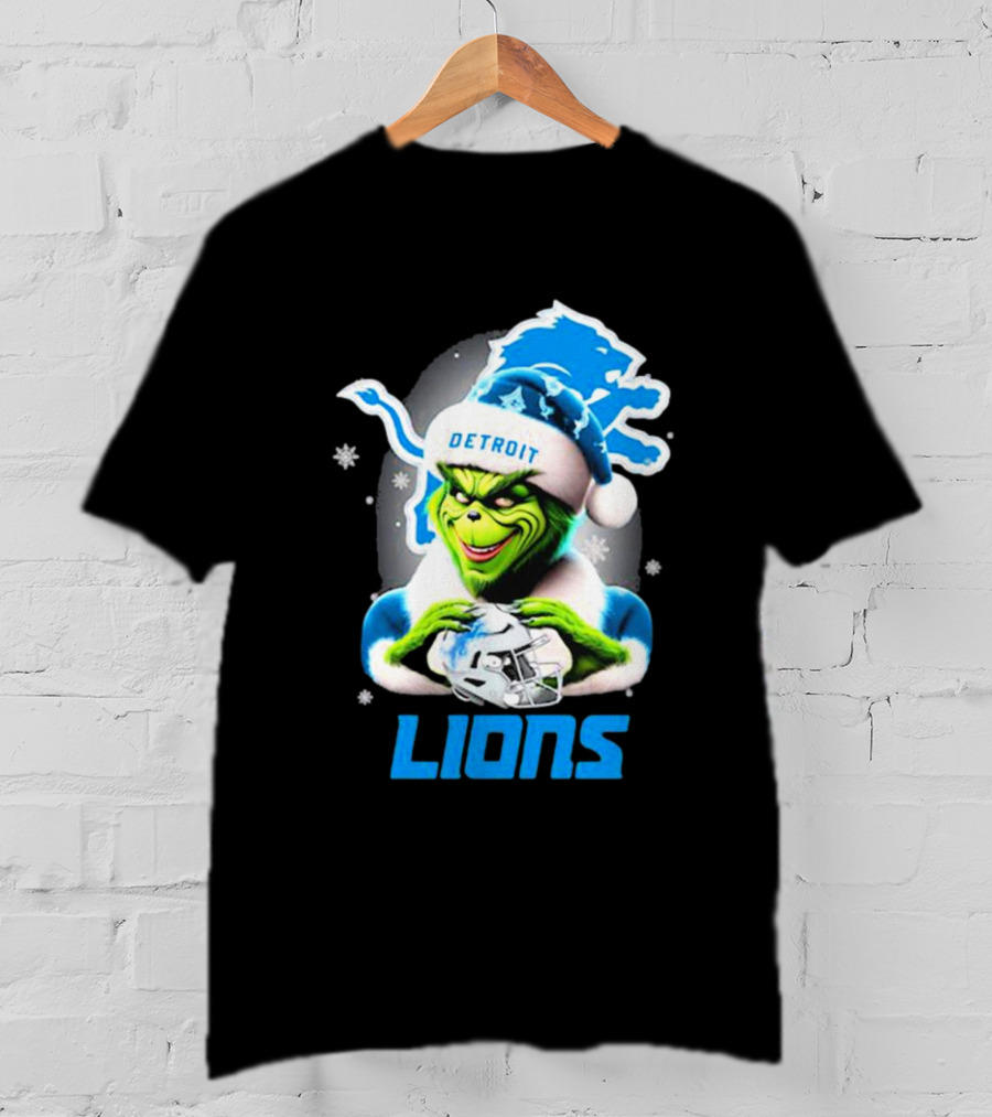 Detroit Lions Grinch Christmas Santa Snowflakes T-Shirt