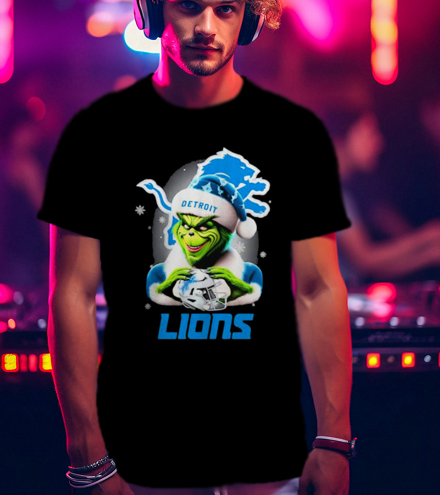 Detroit Lions Grinch Christmas Santa Snowflakes T-Shirt