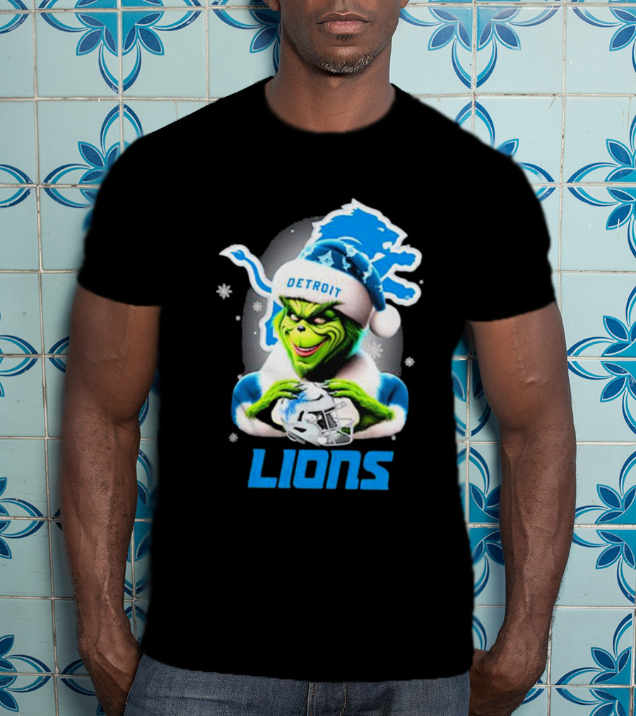Detroit Lions Grinch Christmas Santa Snowflakes T-Shirt