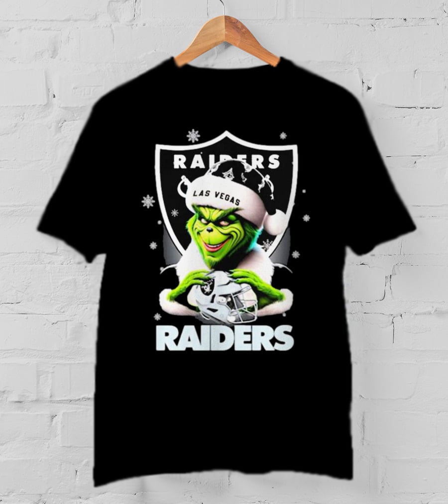 Las Vegas Raiders Grinch Santa Merry Christmas Snowflakes T-Shirt