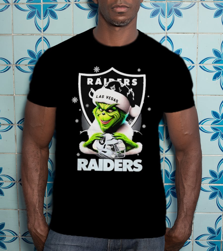 Las Vegas Raiders Grinch Santa Merry Christmas Snowflakes T-Shirt
