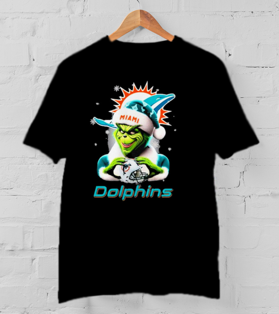 Miami Dolphins Christmas Grinch Santa Hat T-Shirt