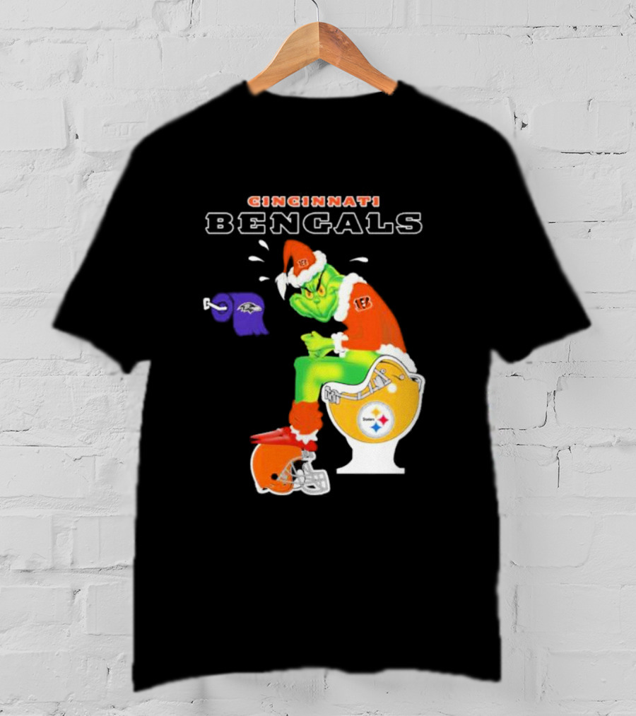 Cincinnati Bengals Grinch Steelers Ravens Toilet Christmas Santa T-Shirt