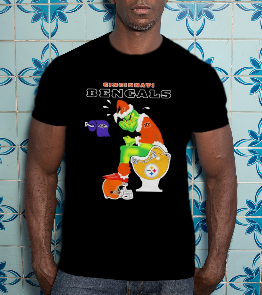 Cincinnati Bengals Grinch Steelers Ravens Toilet Christmas Santa T-Shirt