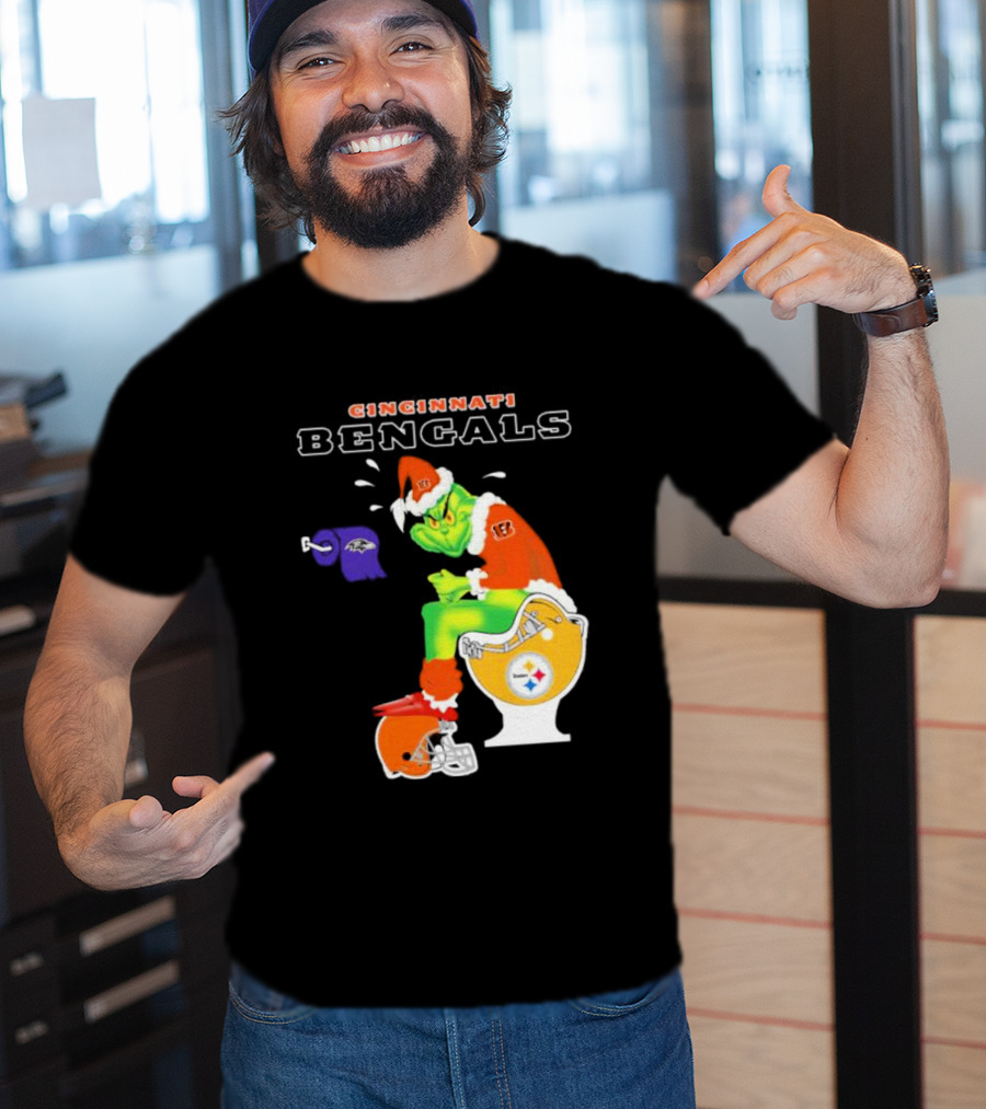 Cincinnati Bengals Grinch Steelers Ravens Toilet Christmas Santa T-Shirt