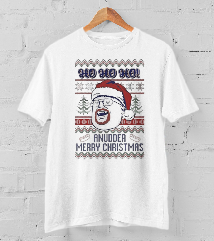 HO HO HO Anudder Merry Christmas Ugly Christmas Sweater Santa Hat Beard Glasses T-Shirt