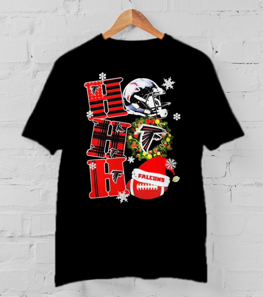 Atlanta Falcons Ho Ho Ho Merry Christmas Helmet Wreath Snowflakes Football Holiday T-Shirt