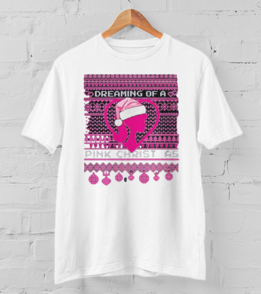 Dreaming Of A Pink Christmas Ugly Silhouette Santa Hat Ornaments T-Shirt