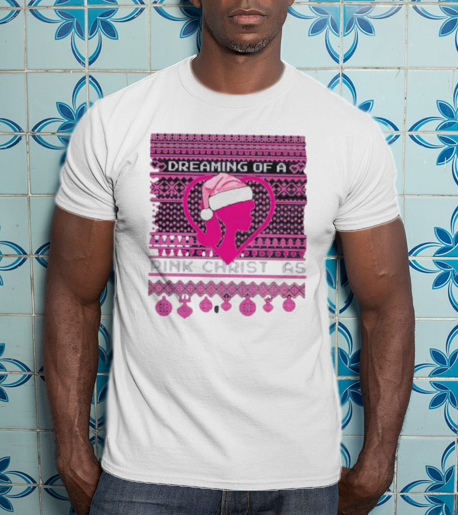 Dreaming Of A Pink Christmas Ugly Silhouette Santa Hat Ornaments T-Shirt