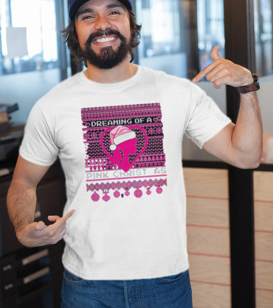 Dreaming Of A Pink Christmas Ugly Silhouette Santa Hat Ornaments T-Shirt