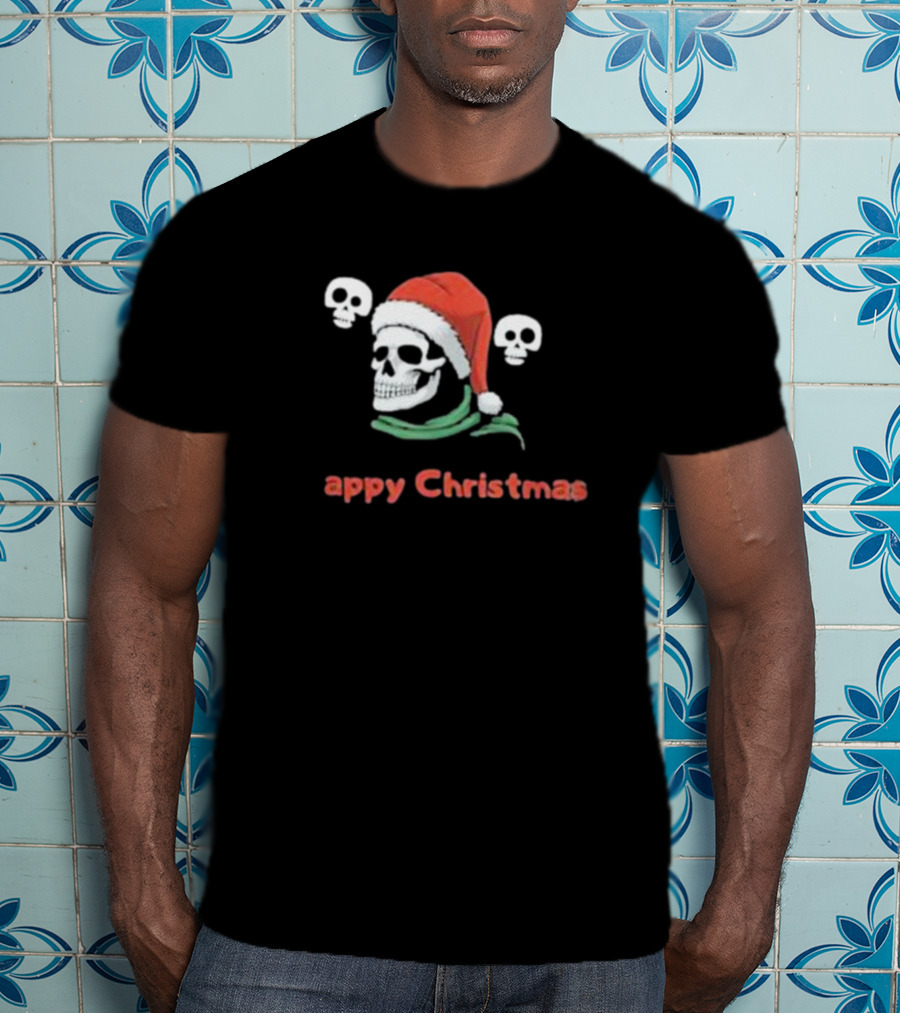 Happy Christmas Skull Santa Hat T-Shirt