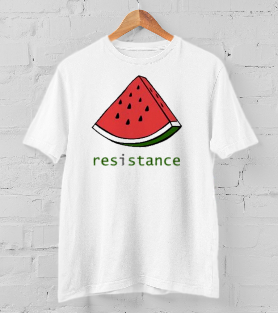 Maura Finkelstein Watermelon Resistance Slice With Green Resistance Text T-Shirt